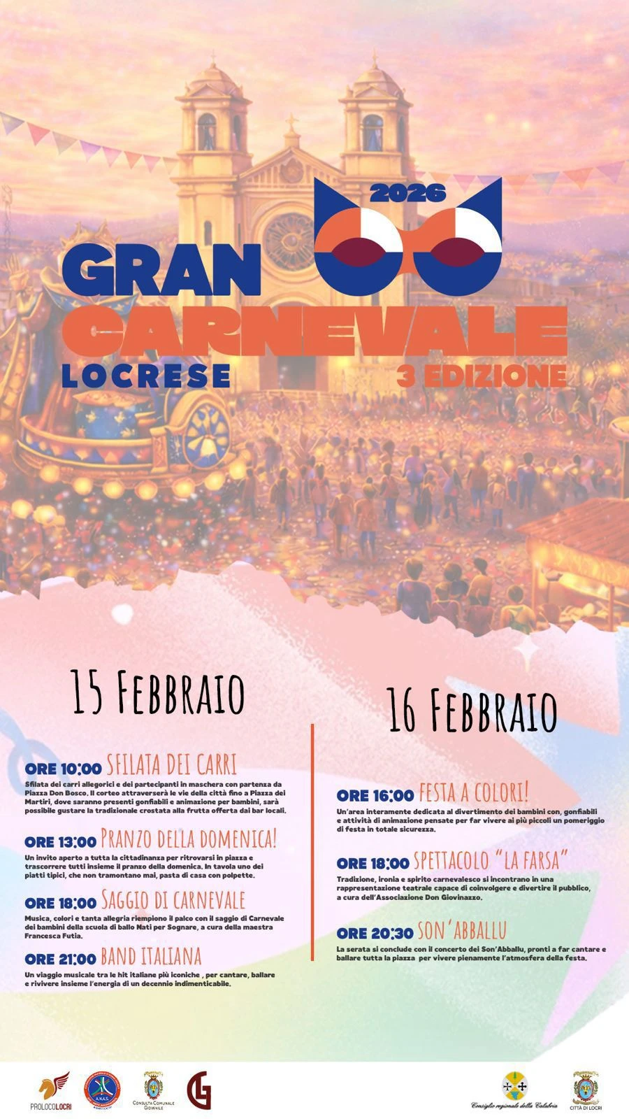 Locri si colora per il Gran Carnevale 2026: sfilate, musica e sapori in Piazza dei Martiri