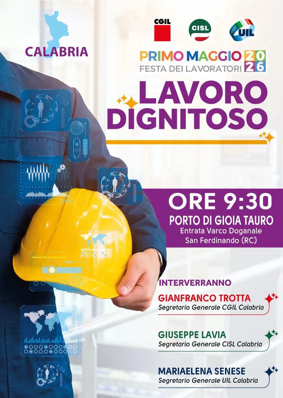 Primo maggio: manifestazione di Cgil, Cisl e Uil al porto di Gioia Tauro