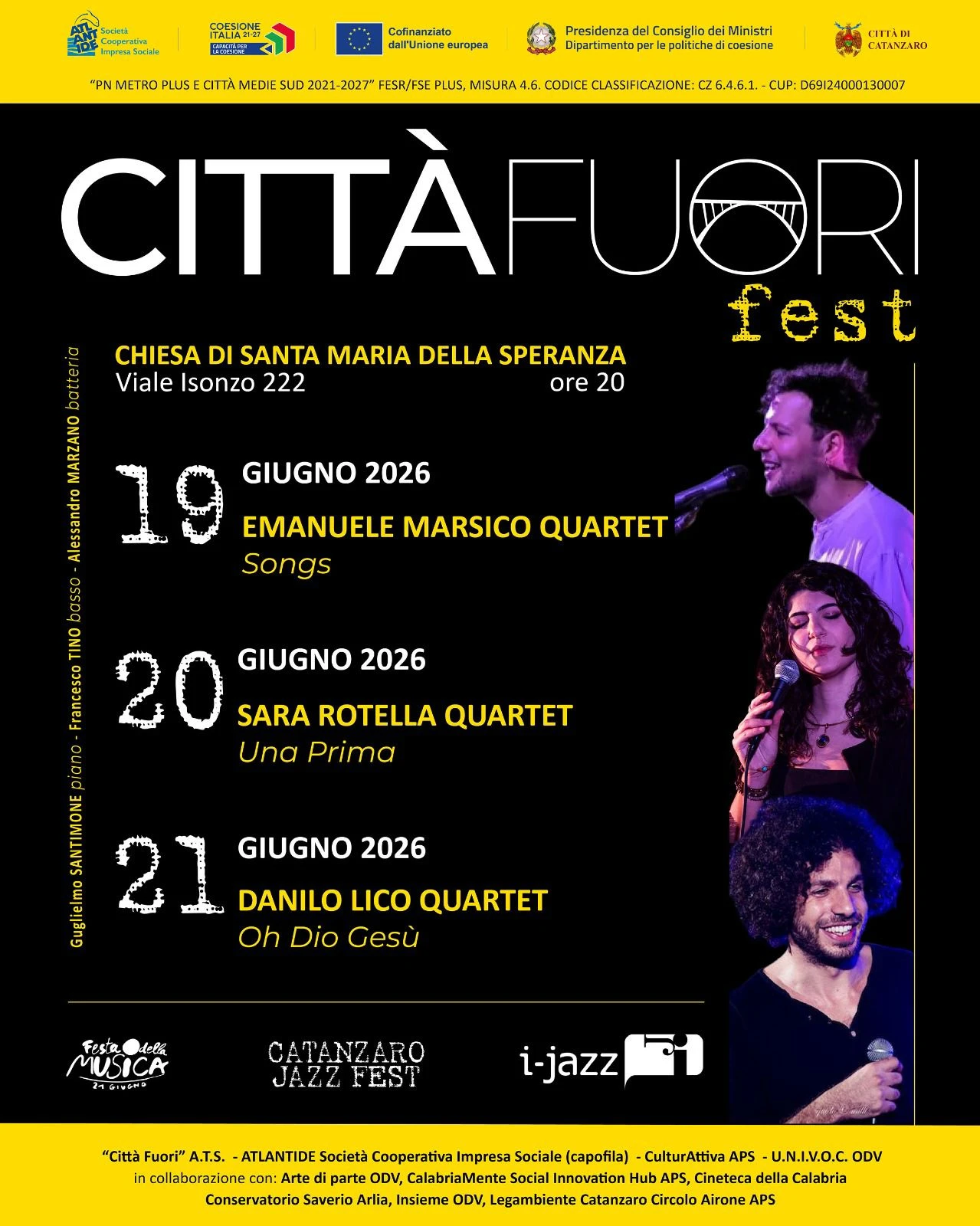 A Catanzaro "Città fuori Fest": 3 serate di musica e rigenerazione culturale per la Festa della musica 2026