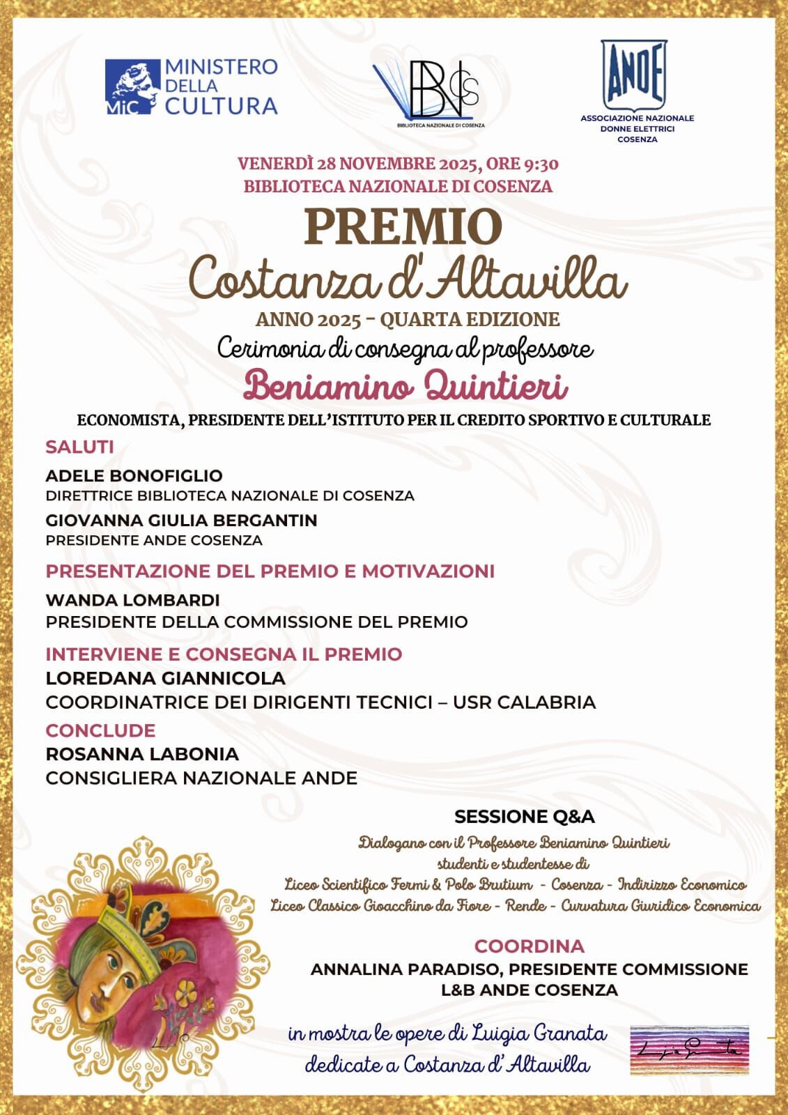 Premio ANDE Cosenza “Costanza d’Altavilla” 2025 a Beniamino Quintieri images Premio ANDE Cosenza “Costanza d’Altavilla” 2025 a Beniamino Quintieri