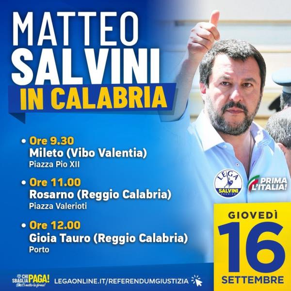 Regionali. Domani Salvini arriva nel Reggino (LE TAPPE) images Regionali. Domani Salvini arriva nel Reggino (LE TAPPE)