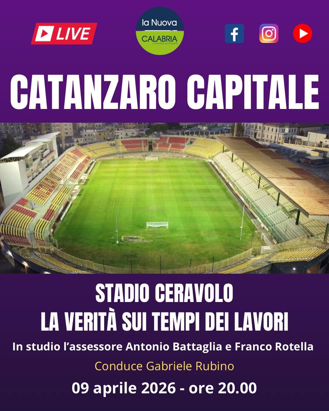 images Catanzaro Capitale, i veri tempi dei lavori allo stadio: ospiti Battaglia e Rotella (DIRETTA ORE 20)