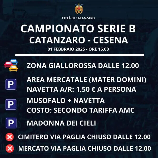 images Zona Giallorossa per Catanzaro - Cesena: le disposizioni su viabilità, cimiteri e mercato rionale