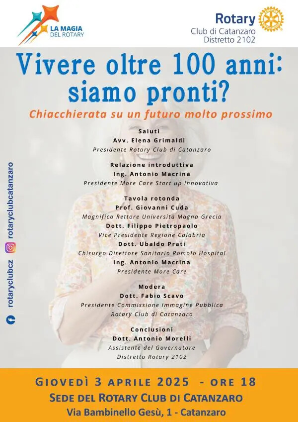 images Giovedì convegno del Rotary club di Catanzaro: “Vivere oltre i 100 anni: siamo pronti?”