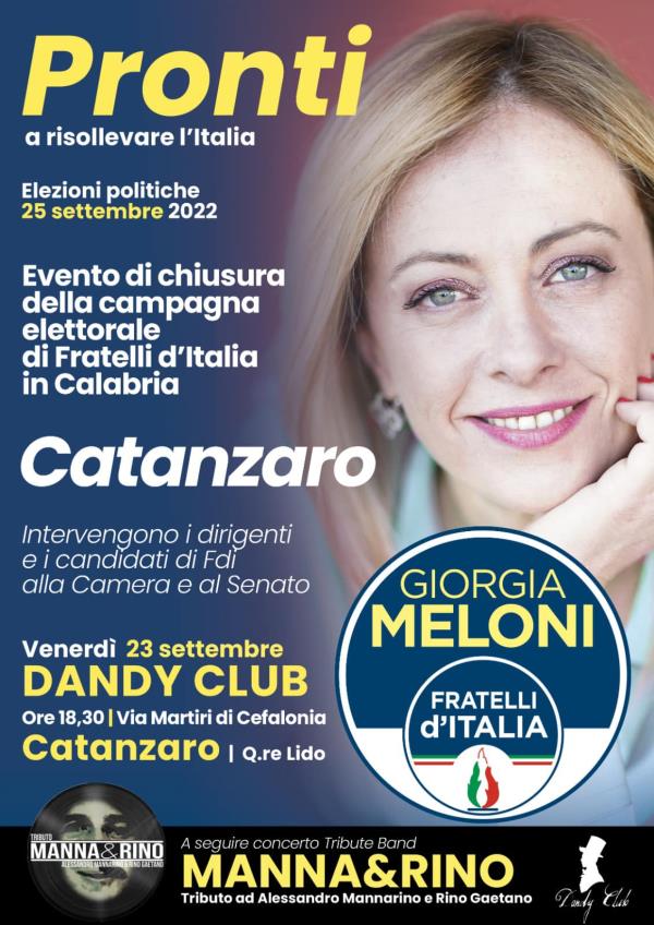 Catanzaro, Fratelli d'Italia chiude domani la campagna elettorale nel quartiere Lido images Catanzaro, Fratelli d'Italia chiude domani la campagna elettorale nel quartiere Lido