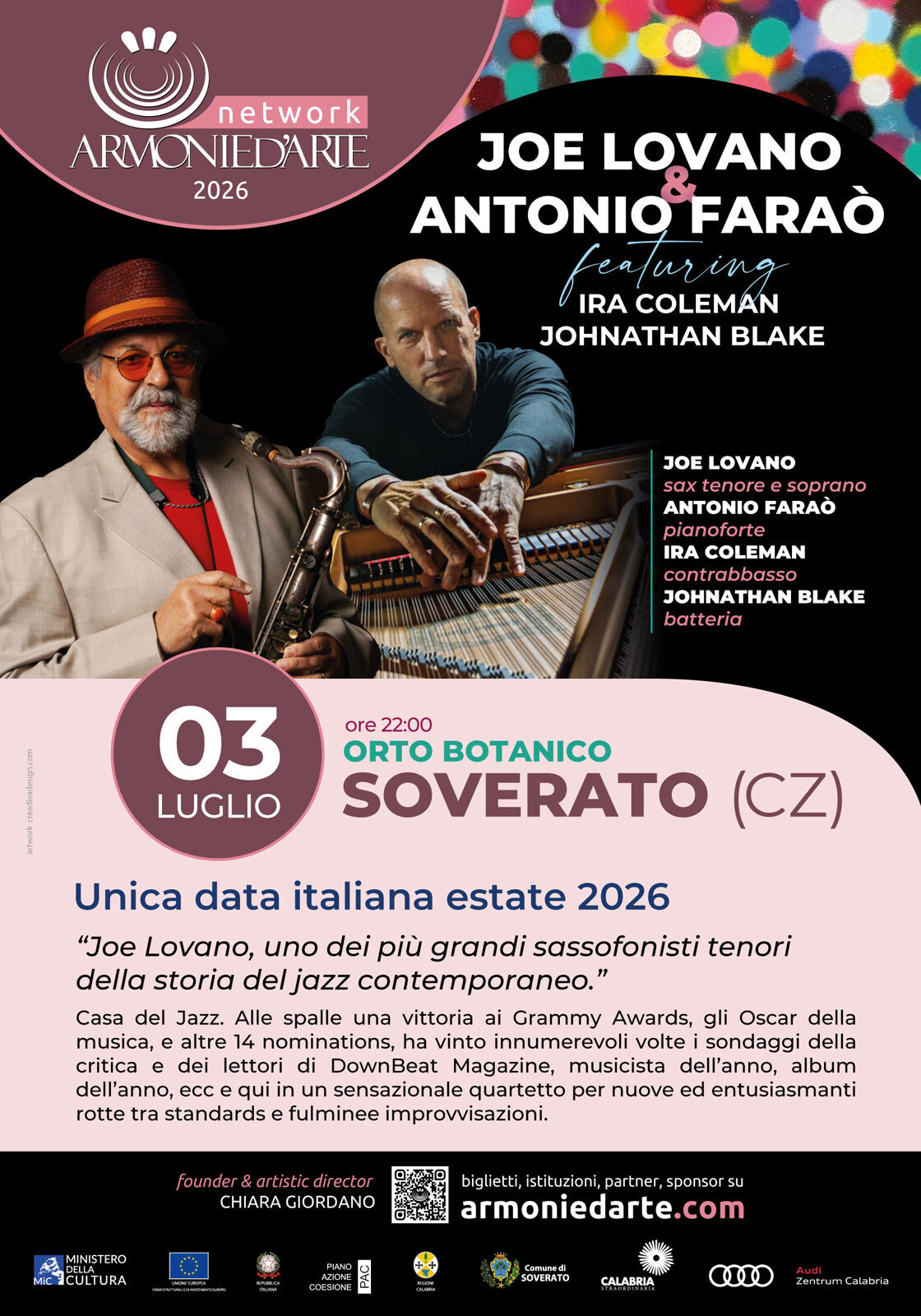 Armonie d'arte apre la XXVI edizione con il jazz: a Soverato Joe Lovano e Antonio Faraò images Armonie d'arte apre la XXVI edizione con il jazz: a Soverato Joe Lovano e Antonio Faraò