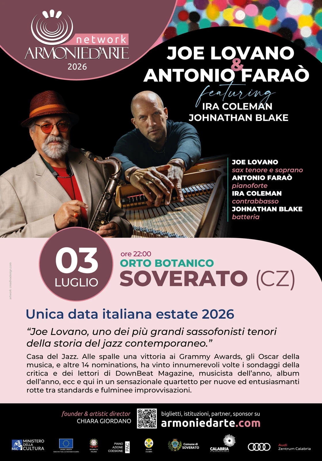 Armonie d'arte apre la  XXVI edizione con il jazz: a Soverato Joe Lovano e Antonio Faraò&nbsp;