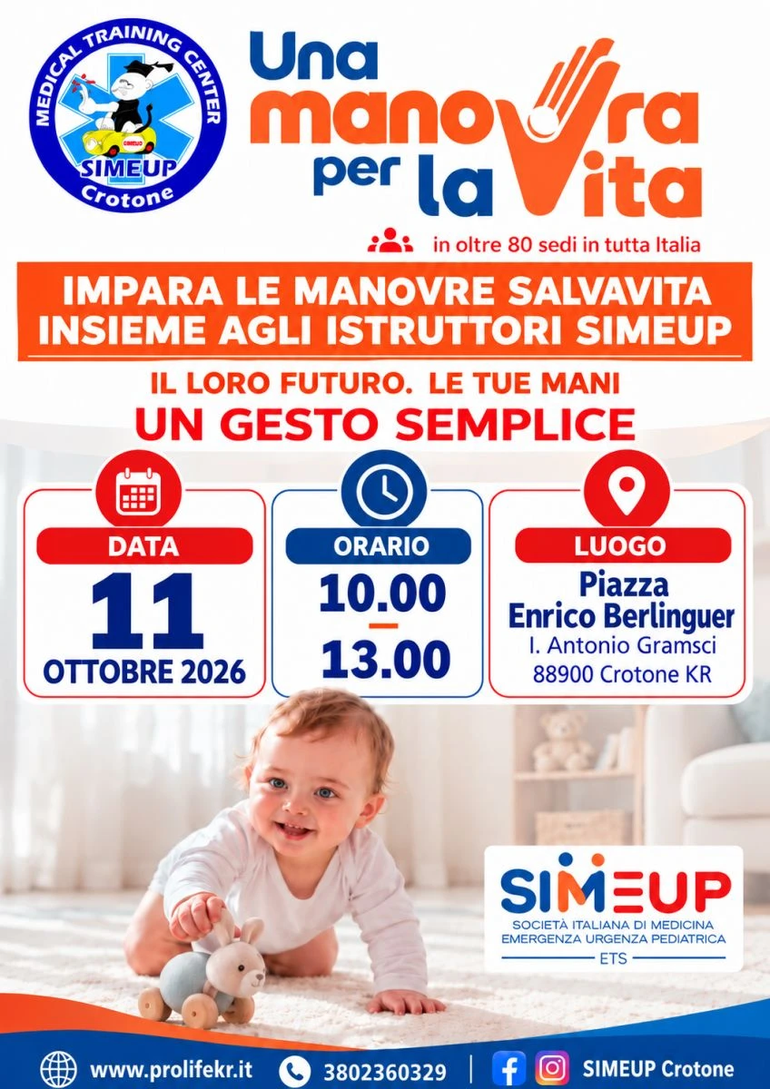 "Una manovra per la vita", l’11 ottobre SIMEUP torna in piazza a Crotone: imparare un gesto può salvare una vita