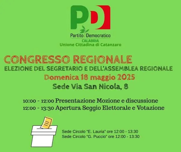 images Domenica riunione dei Circoli della Città di Catanzaro per l'elezione del Segretario e dell'Assemblea Regionale del Partito Democratico