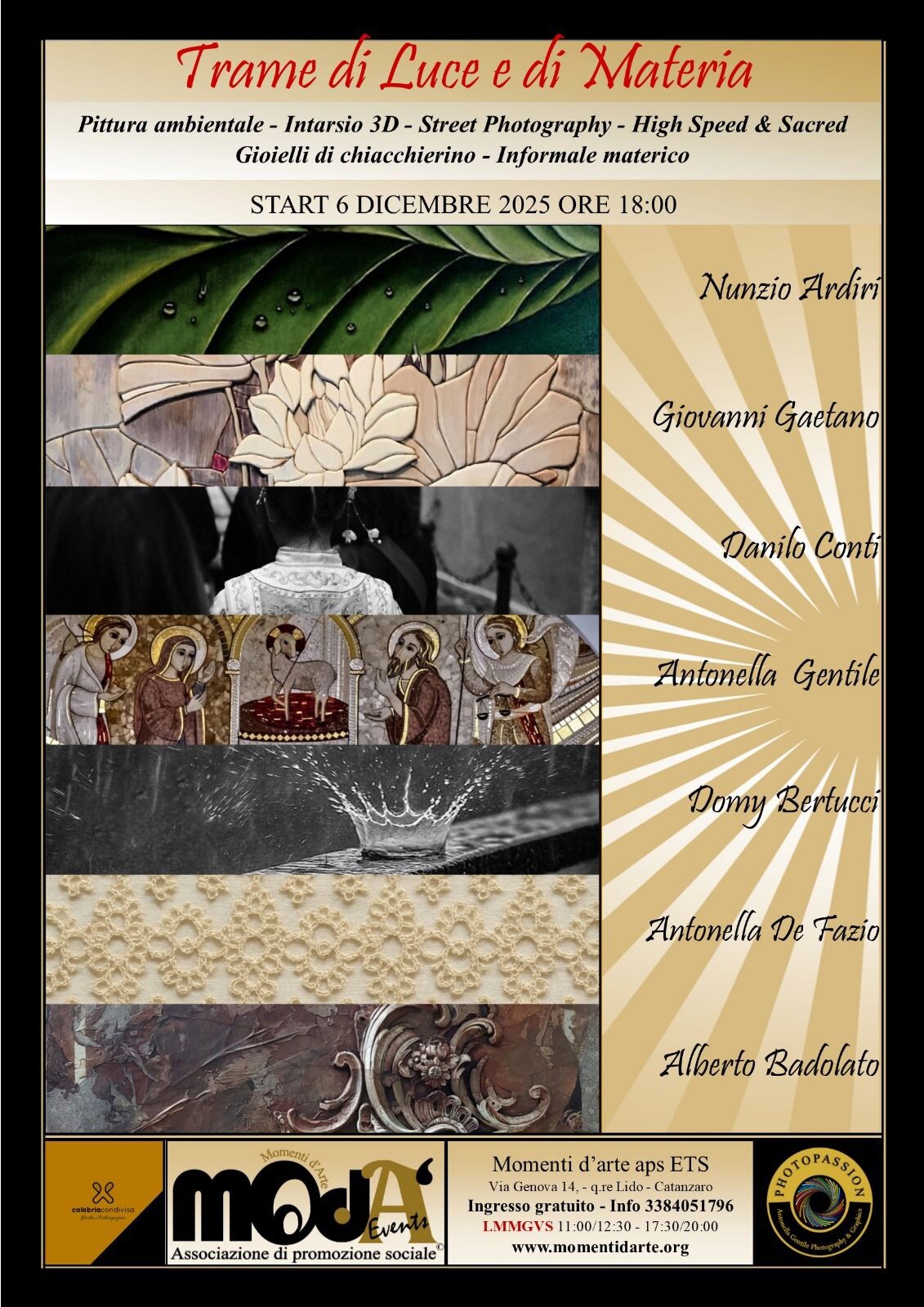 images Catanzaro, alla Galleria dell’associazione Momenti d'arte,  nel quartiere Lido in mostra “Trame di luce e di materia” 