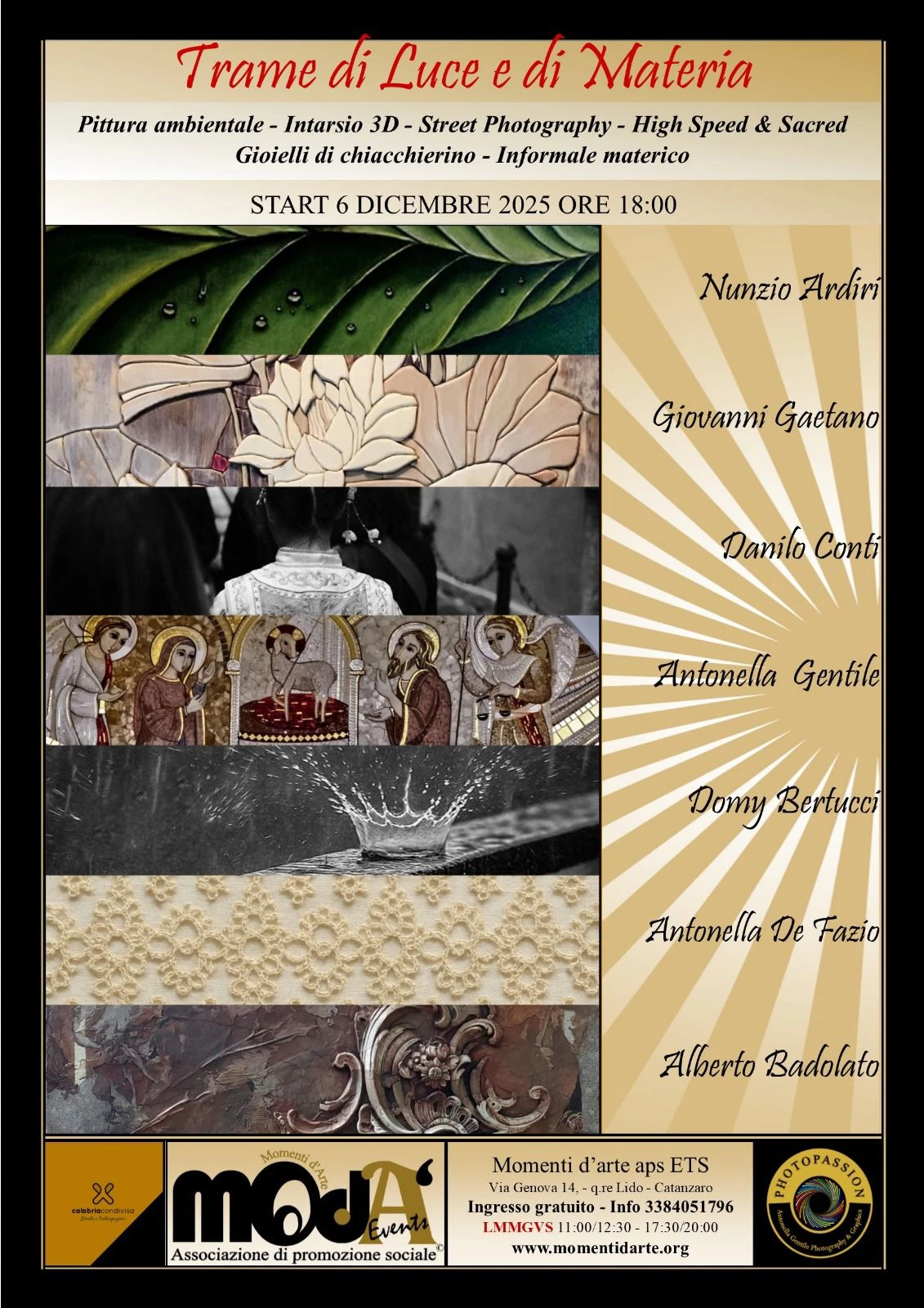 Catanzaro, alla Galleria dell’associazione Momenti d'arte,  nel quartiere Lido in mostra “Trame di luce e di materia” 