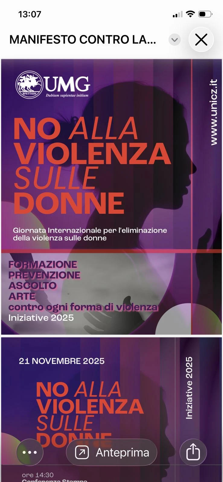 L'UMG dice no alla violenza sulle donne e lancia una serie di iniziative 