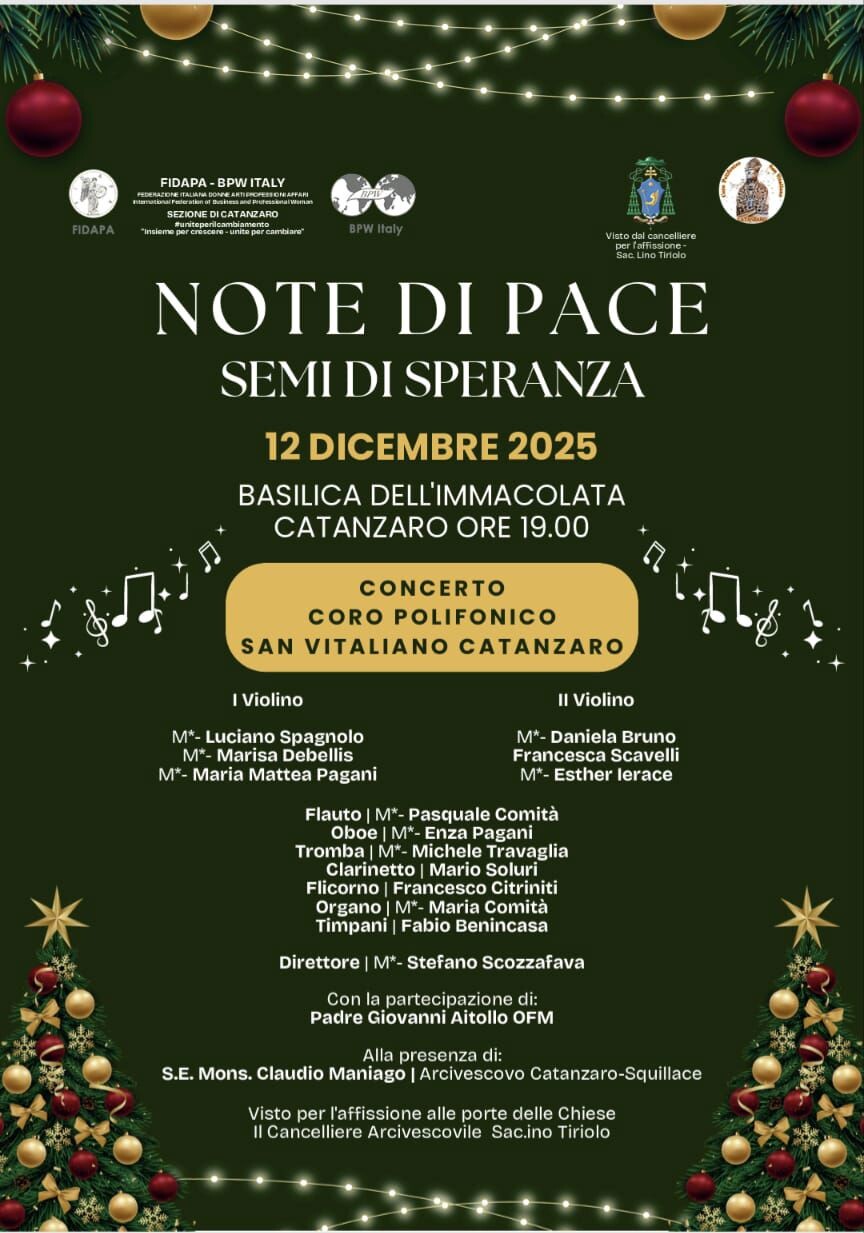 La FIDAPA BPW Italy – Sezione di Catanzaro presenta l’evento “Note di Pace, Segni di Speranza” images La FIDAPA BPW Italy – Sezione di Catanzaro presenta l’evento “Note di Pace, Segni di Speranza”