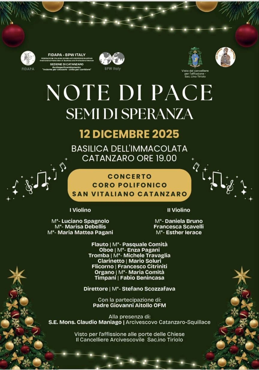 La FIDAPA BPW Italy – Sezione di Catanzaro presenta l’evento “Note di Pace, Segni di Speranza” 