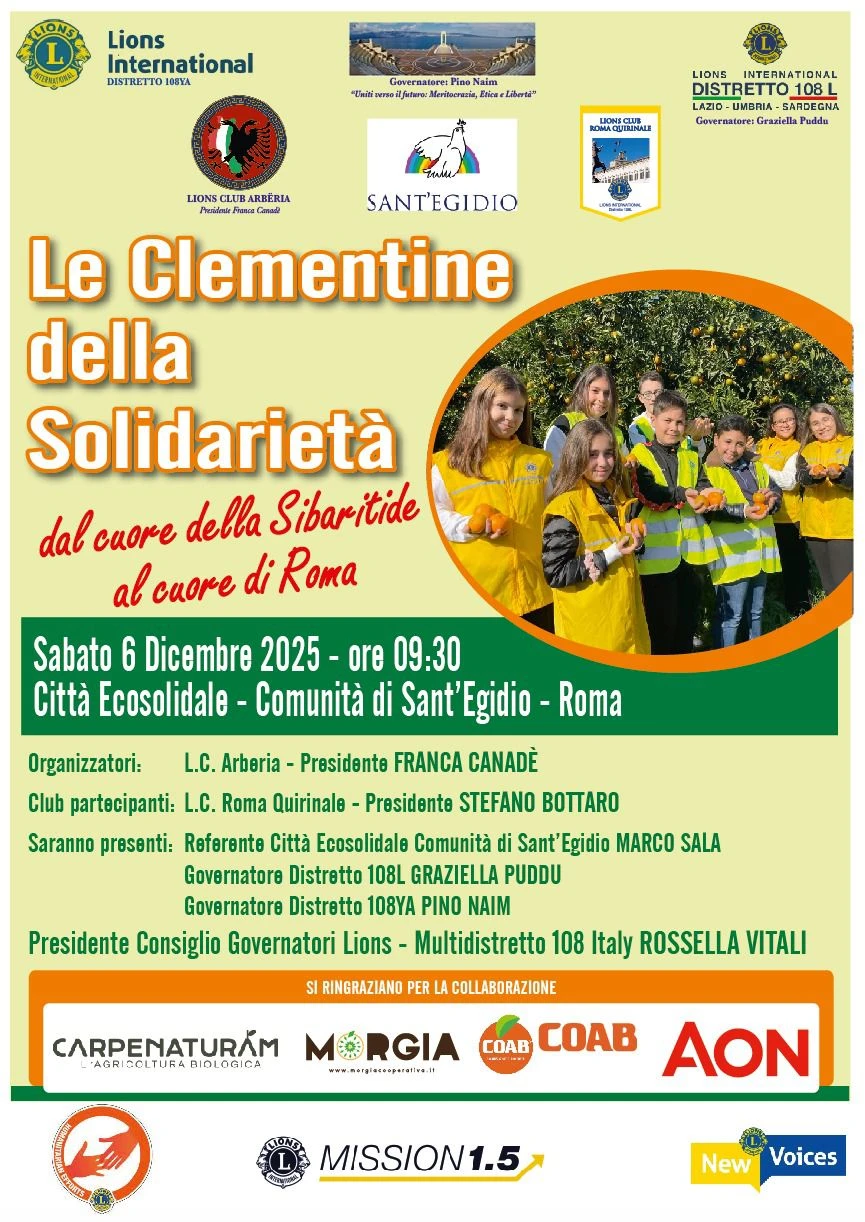 “Le Clementine della Solidarietà”: il Lions Club Arbëria porta a Roma il frutto simbolo della Sibaritide