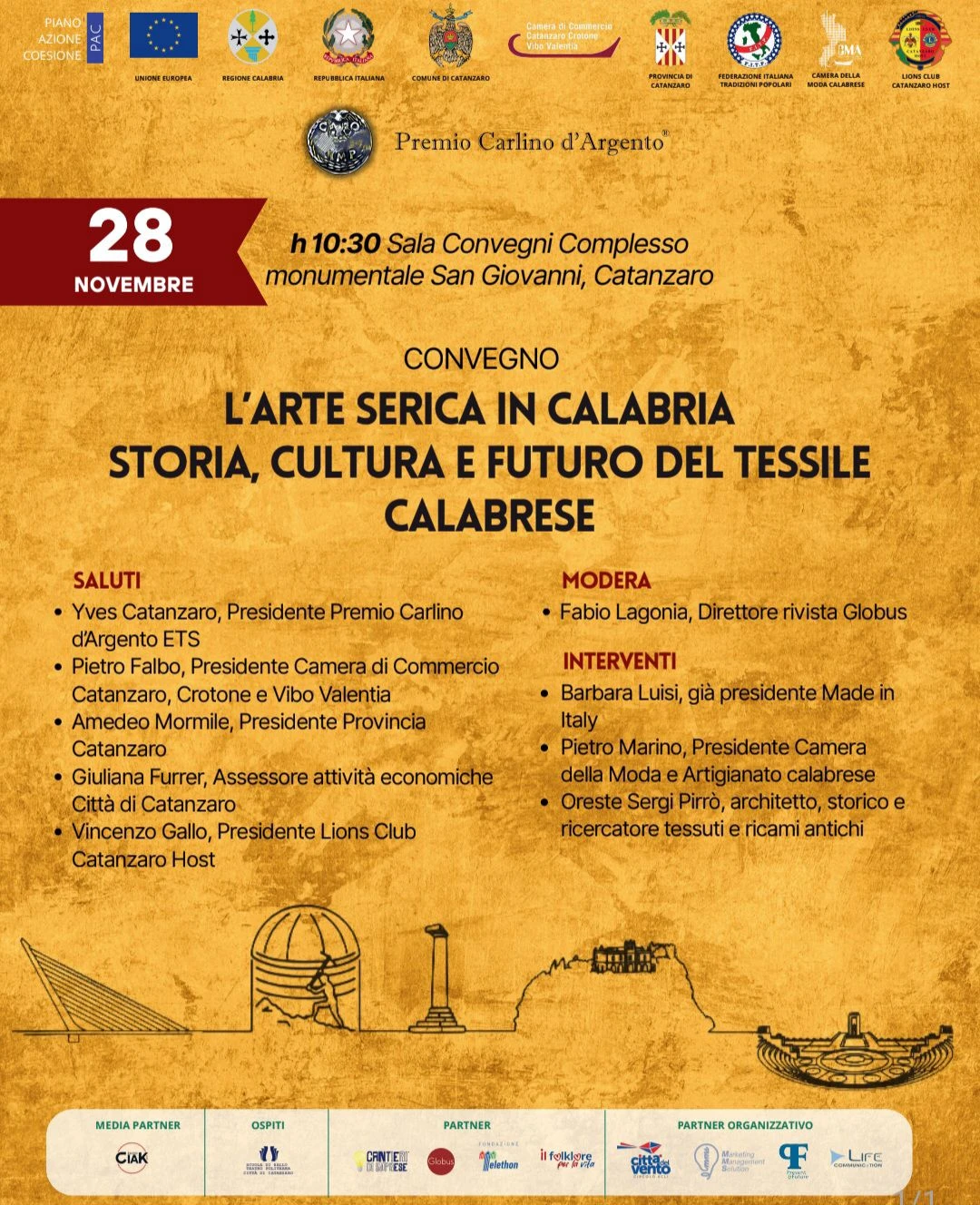 Premio Carlino d’Argento: al Complesso San Giovanni di Catanzaro incontro sull’arte serica in Calabria 