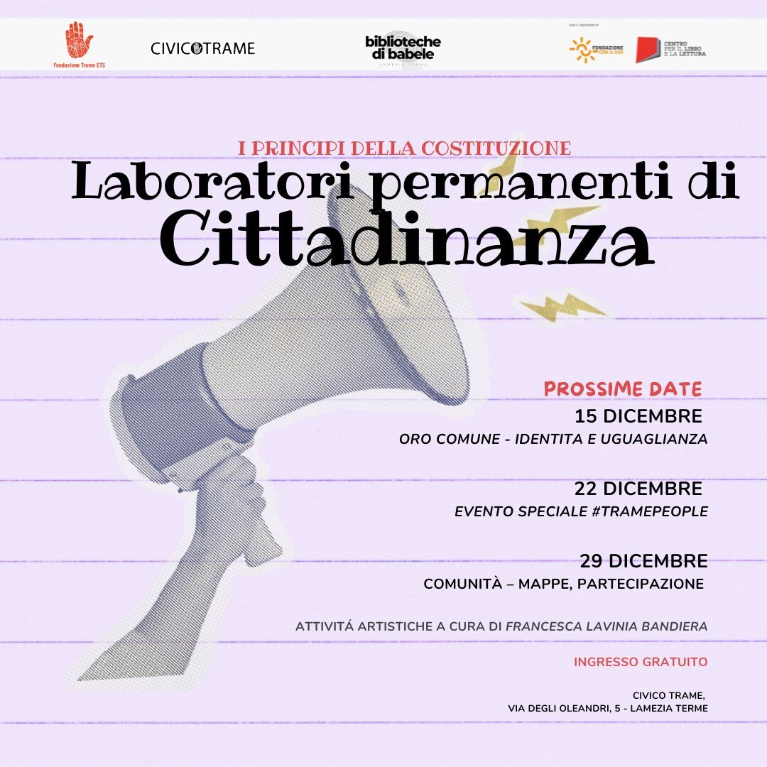 Lamezia Terme, a dicembre tre nuovi appuntamenti per “Biblioteche di Babele” a Civico Trame images Lamezia Terme, a dicembre tre nuovi appuntamenti per “Biblioteche di Babele” a Civico Trame