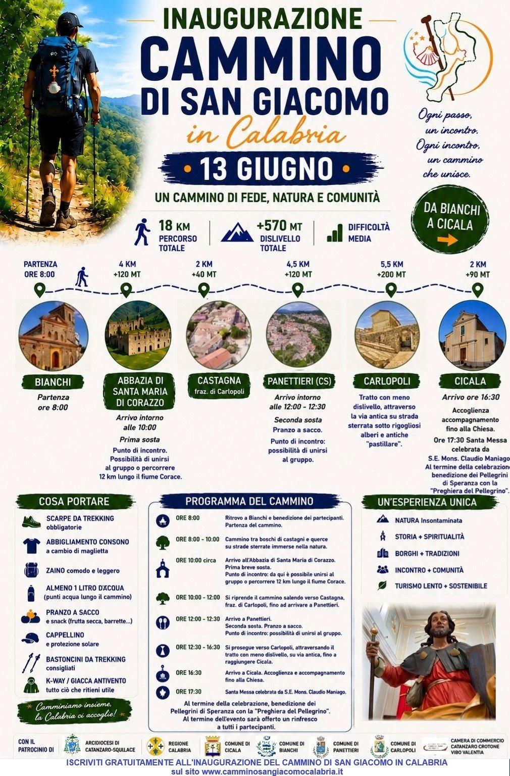 Il 13 giugno inaugura da Cicala il "Cammino di San Giacomo": un progetto regionale di fede, identità e sviluppo territoriale