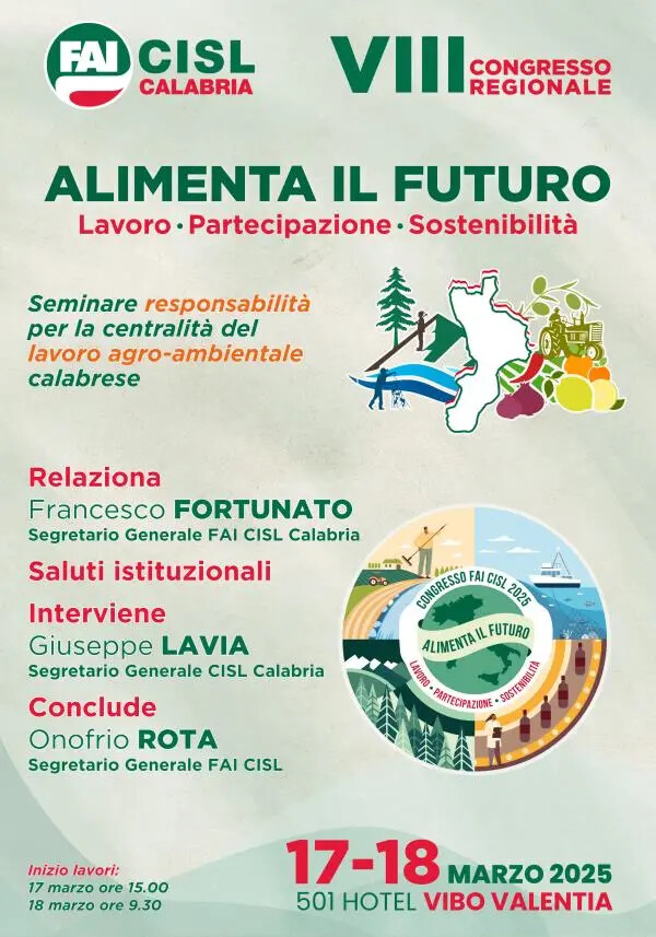 Il 17 e 18 marzo a Vibo l’VIII Congresso FAI CISL Calabria images Il 17 e 18 marzo a Vibo l’VIII Congresso FAI CISL Calabria