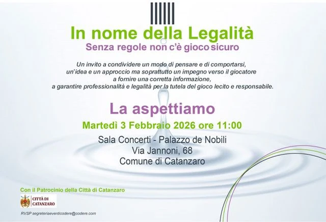 "Senza regole non c'è gioco sicuro": a Catanzaro il 3 febbraio l'iniziativa "In nome della legalità"