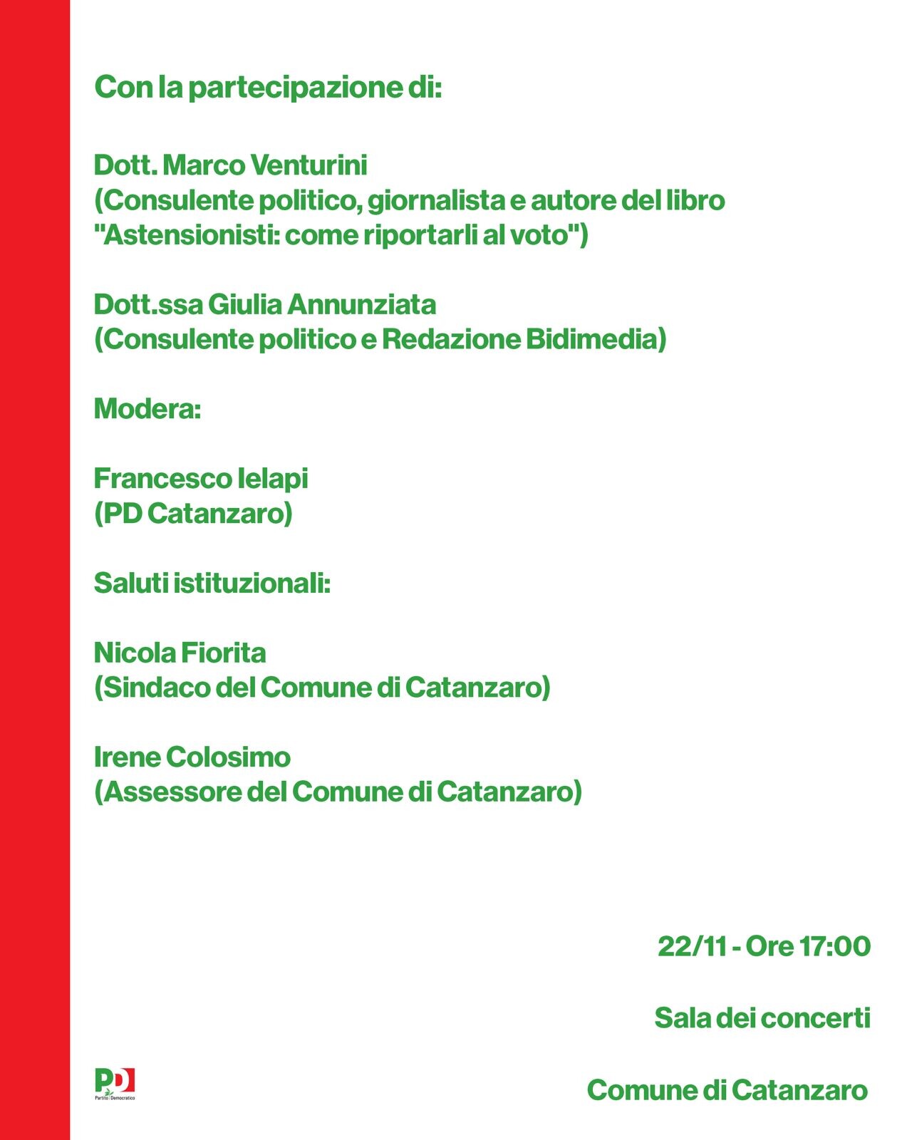 Catanzaro, nuovo appuntamento del format “Parliamo un po’ di sinistra?” dedicato all’astensionismo images Catanzaro, nuovo appuntamento del format “Parliamo un po’ di sinistra?” dedicato all’astensionismo