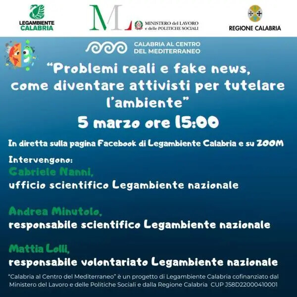 “Problemi reali e fake news, come diventare attivisti per tutelare l’ambiente”, il 5 marzo il webinar di Legambiente images “Problemi reali e fake news, come diventare attivisti per tutelare l’ambiente”, il 5 marzo il webinar di Legambiente