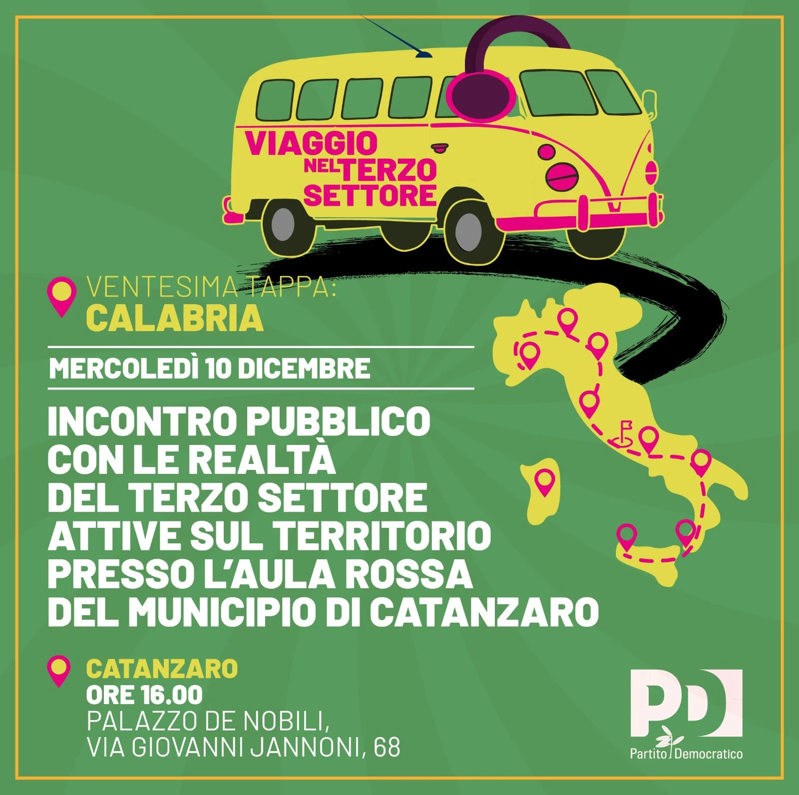 Il Viaggio nel Terzo Settore del PD arriva in Calabria per la sua ventesima tappa