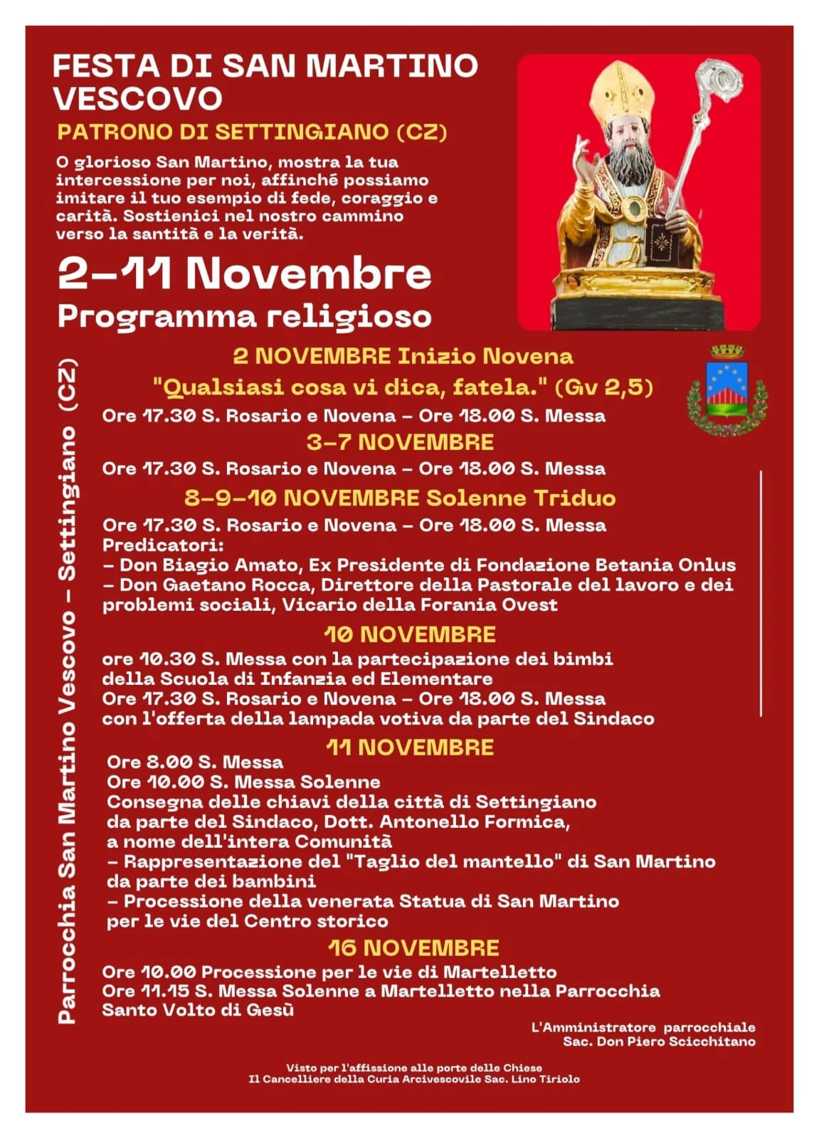 Nel borgo di Settingiano tutto pronto per la Festa patronale in onore di San Martino  