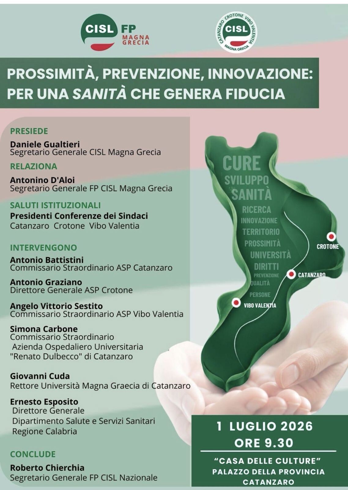 images Cisl e Cisl Fp Magna Grecia promuovono a Catanzaro un incontro dedicato alla sanità 