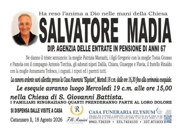 È morto Salvatore Madia, il cordoglio di Fratelli d’Italia Catanzaro