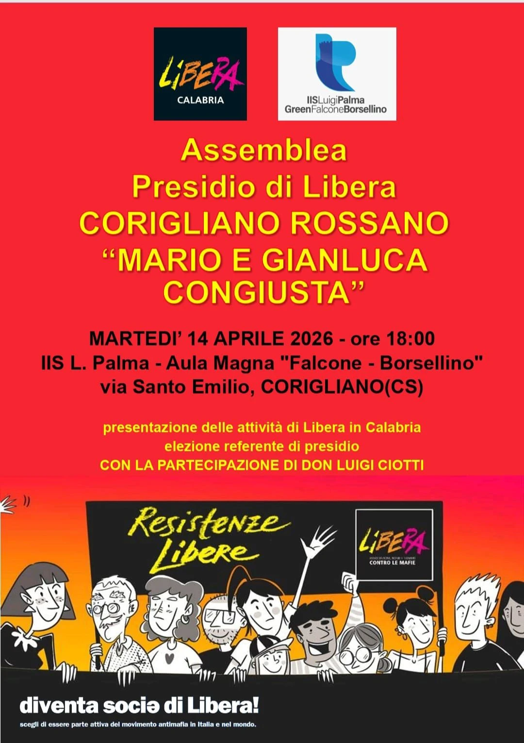 Il 14 aprile l'assemblea del presidio di Libera Corigliano-Rossano “Mario e Gianluca Congiusta”