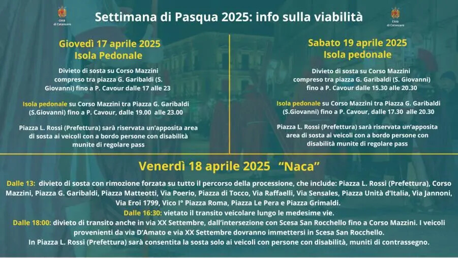 images Pasqua a Catanzaro, isola pedonale 17 e 19 aprile: le disposizioni sulla viabilità per la "Naca" 