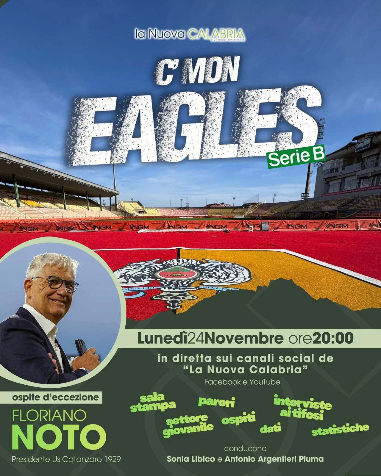 Catanzaro-Pescara: ospite il presidente Noto, fuori dallo stadio la voce dei tifosi