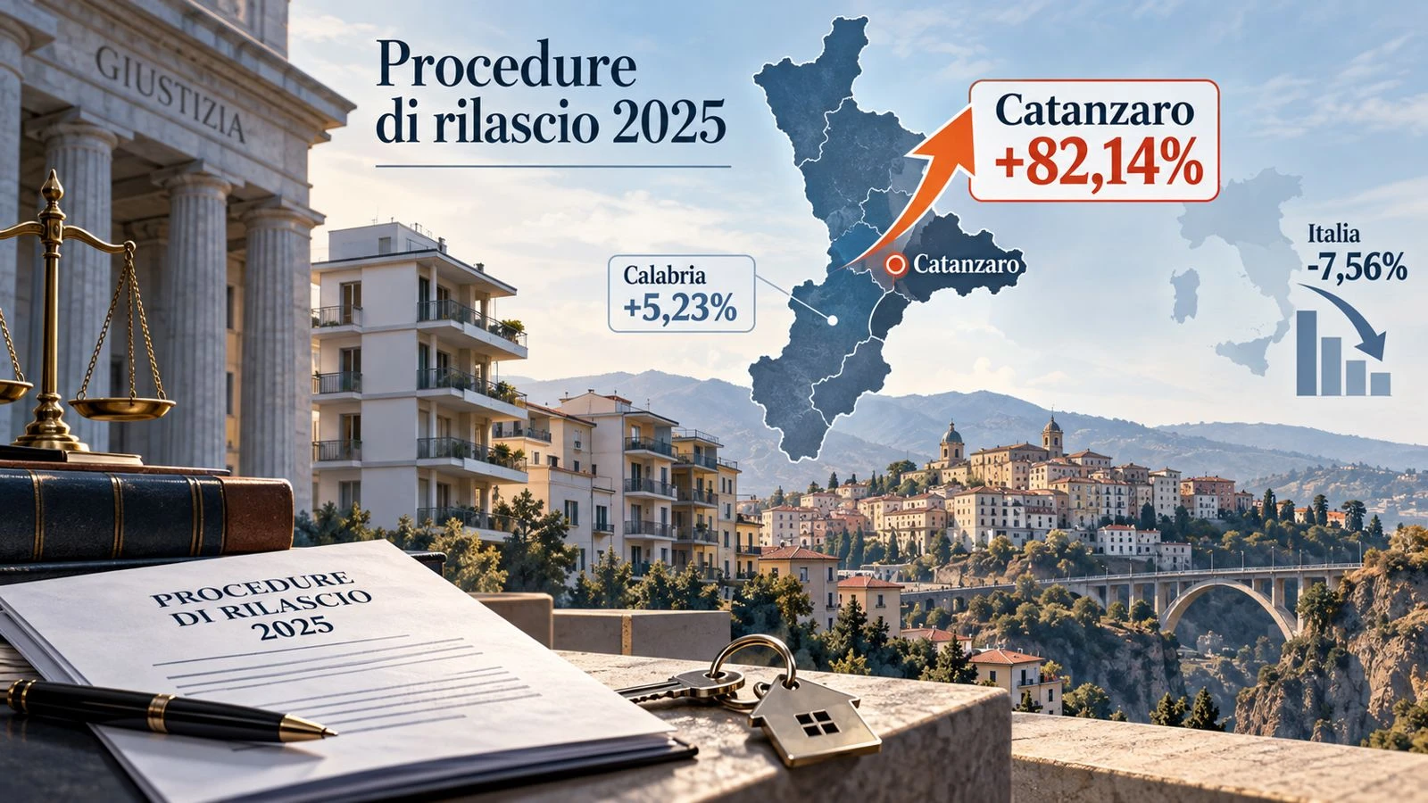 Sfratti, Catanzaro in controtendenza: +82% dei provvedimenti nel 2025