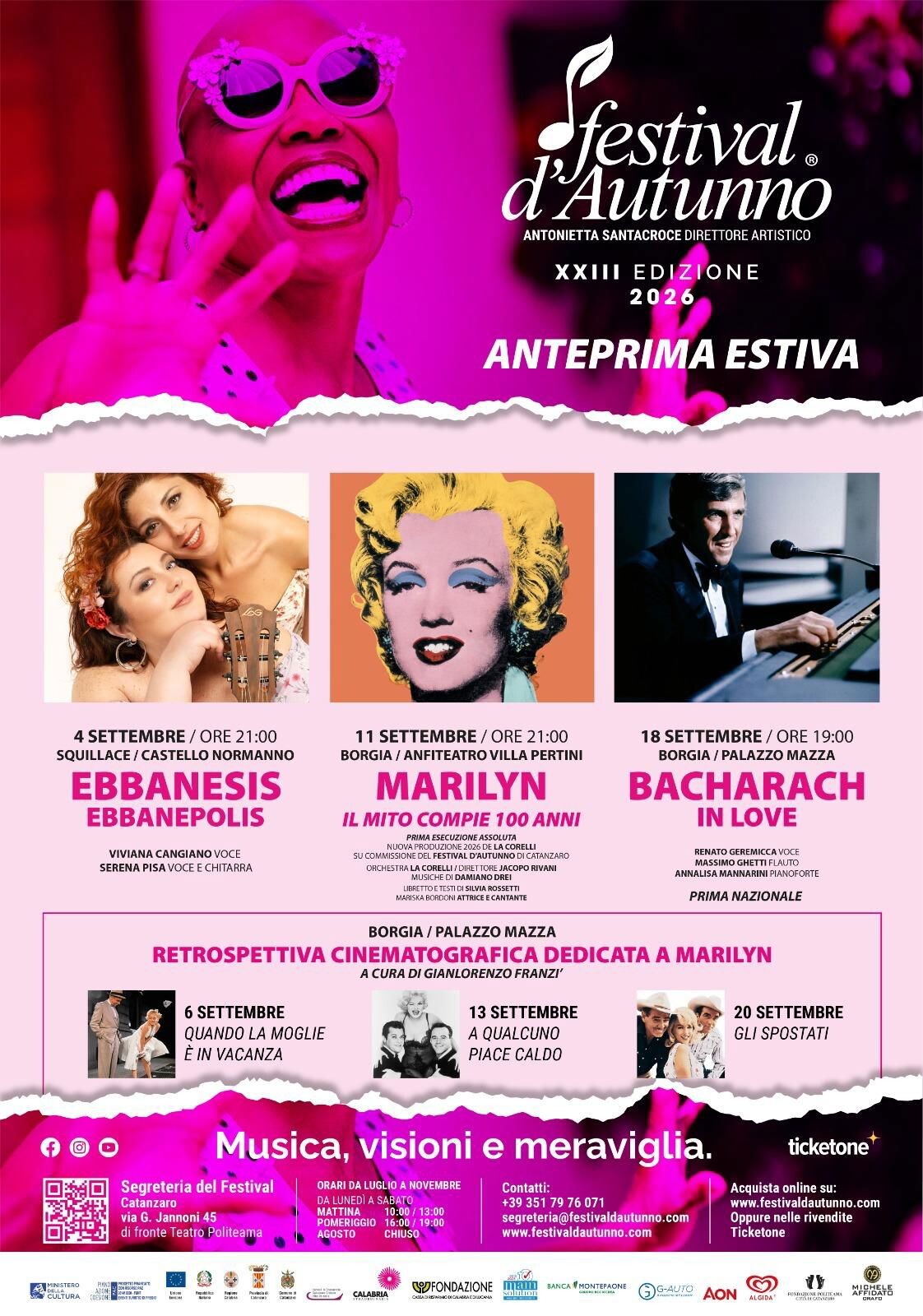 Festival d’Autunno, a settembre riflettori puntati sulle Ebbanesis, sulla vita di Marilyn Monroe e la musica di Burt Bacharach images Festival d’Autunno, a settembre riflettori puntati sulle Ebbanesis, sulla vita di Marilyn Monroe e la musica di Burt Bacharach