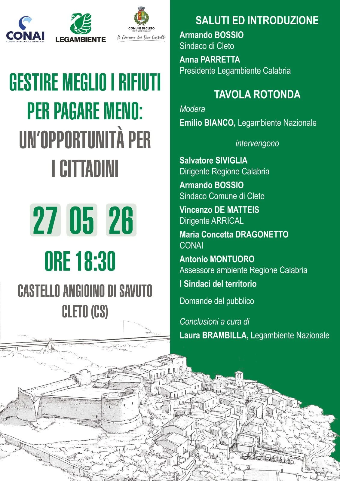 Legambiente presenta a Cleto “Gestire meglio i rifiuti per pagare meno: un’opportunità per i cittadini”