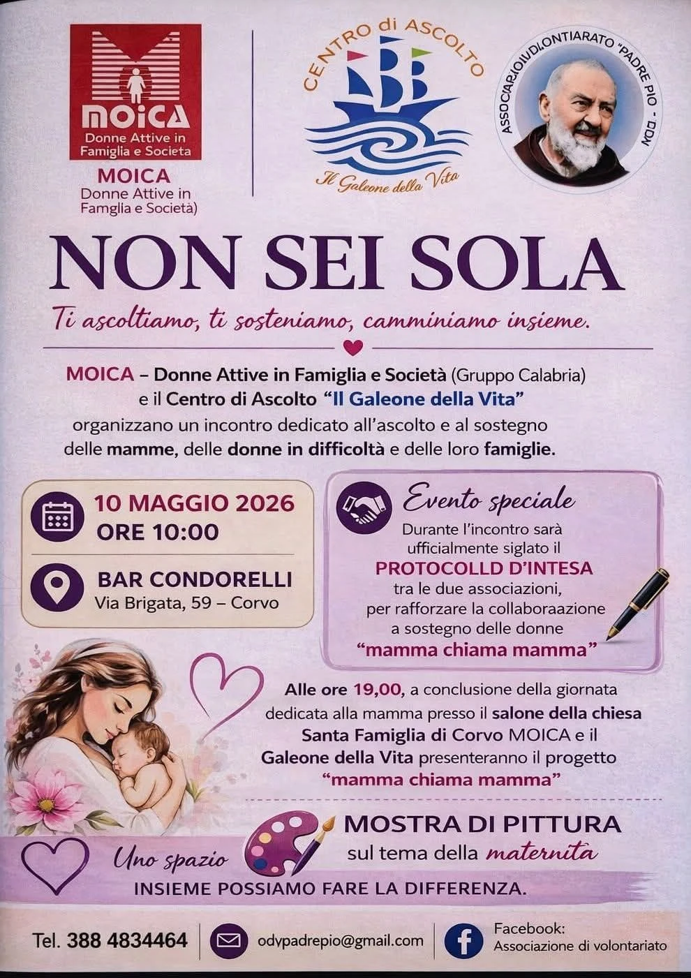 Il volontariato catanzarese in cammino Moica, Galeone della vita e Associazione Padre Pio in aiuto alle donne 