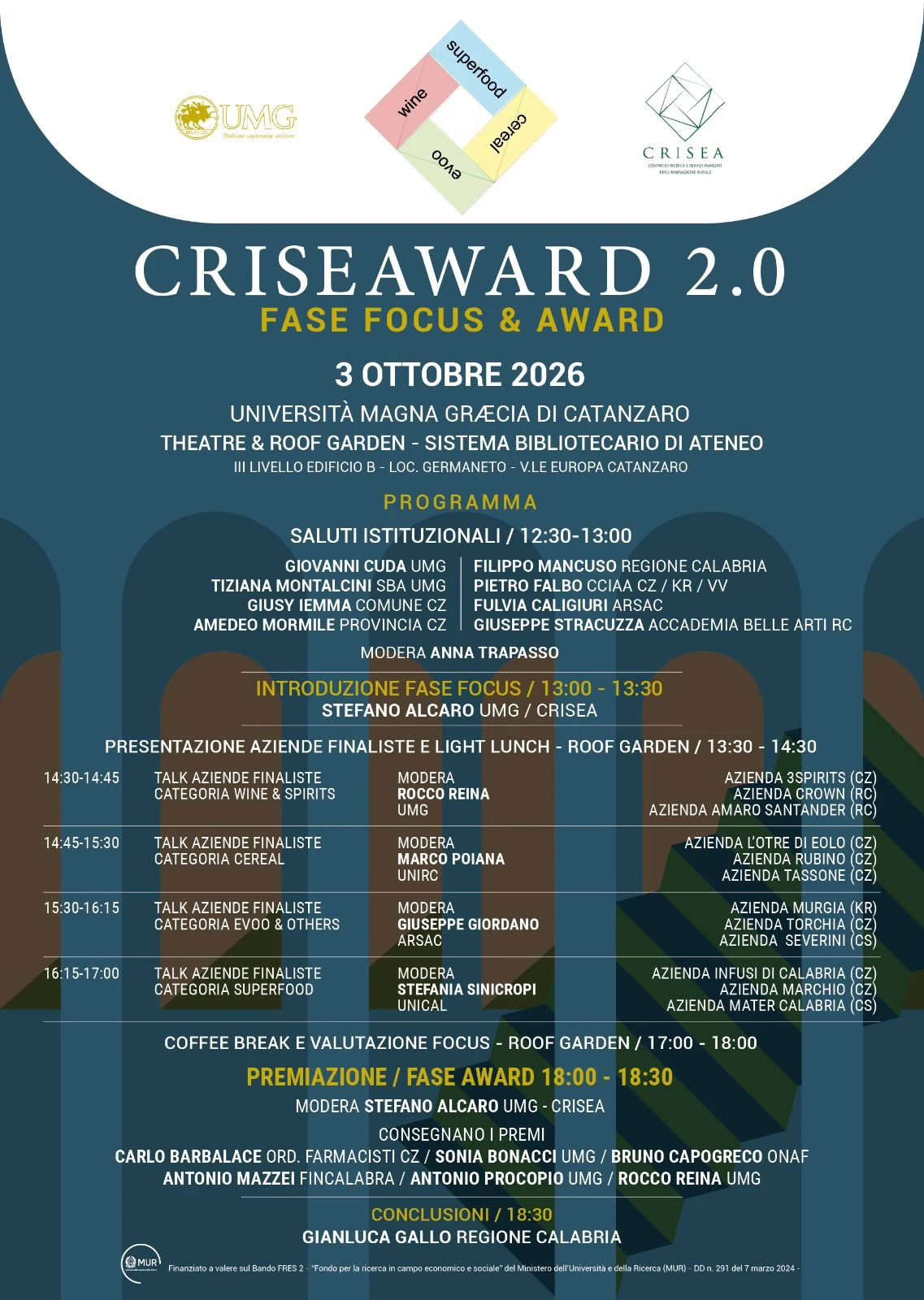 Criseaward 2.0, sabato 3 ottobre la finale tra aziende calabresi all’Università Magna Graecia di Catanzaro