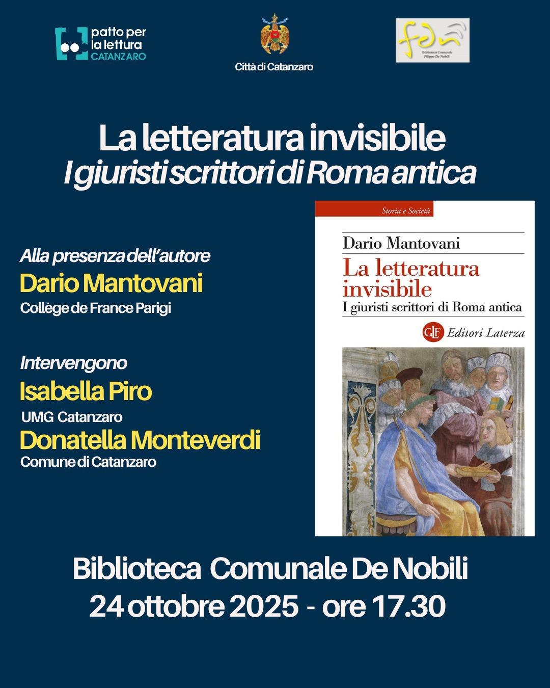 "I giuristi scrittori di Roma antica": a Catanzaro l'incontro con Dario Mantovani