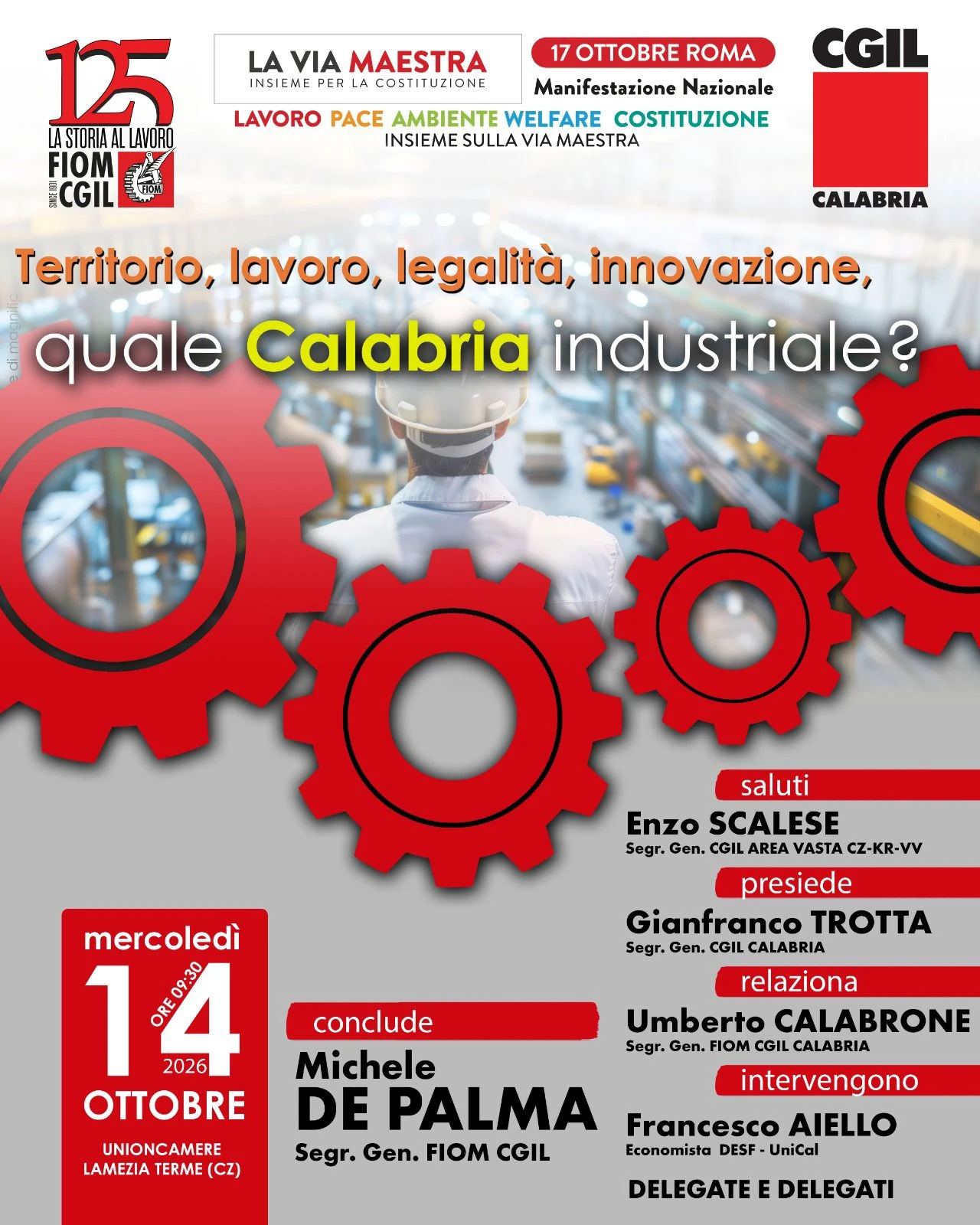 Politiche industriali, a Lamezia iniziativa con il Segretario nazionale FIOM Cgil De Palma