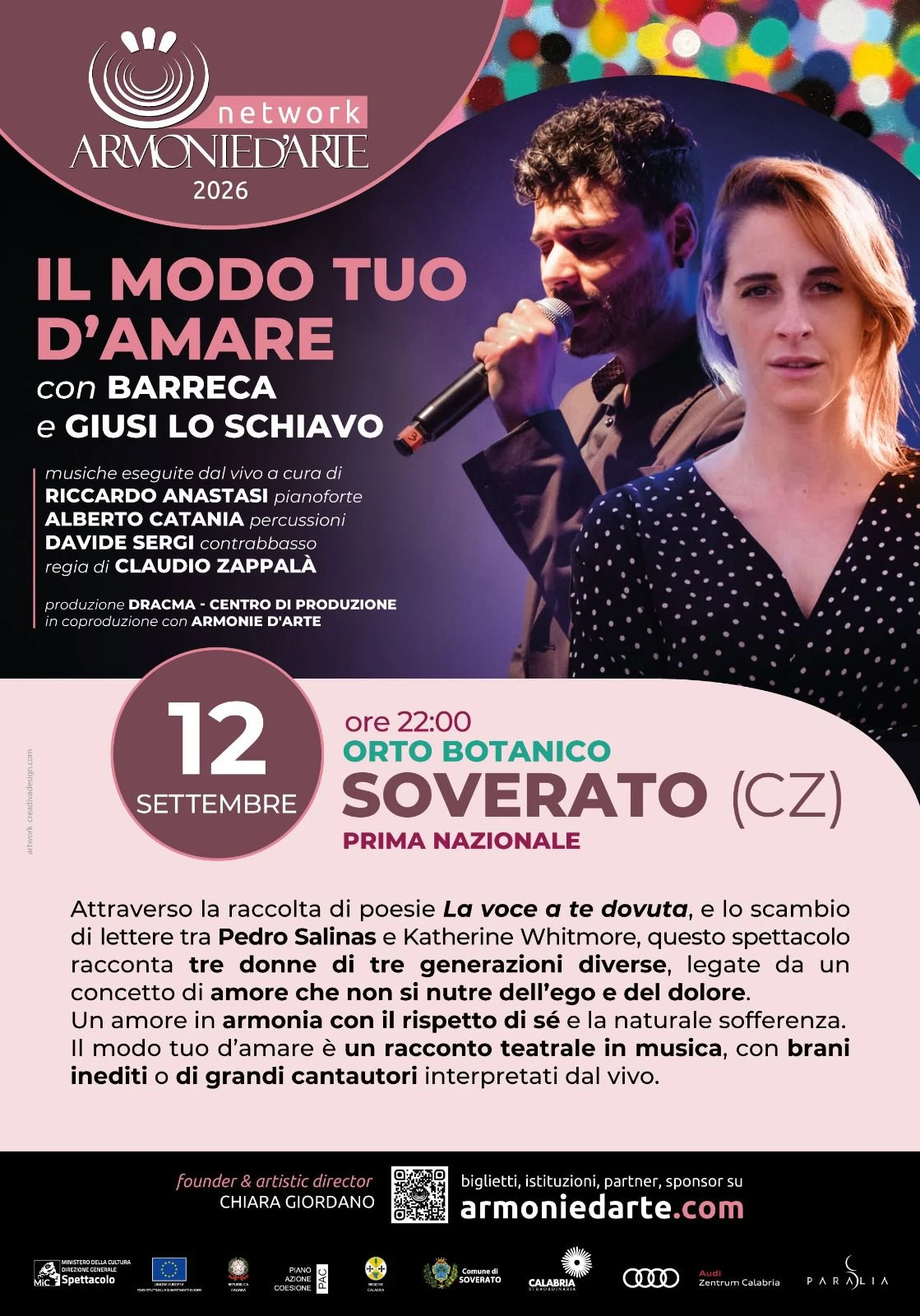 Armonie d'arte, in prima assoluta "Il modo tuo d'amare": a Soverato viaggio di teatro e musica 