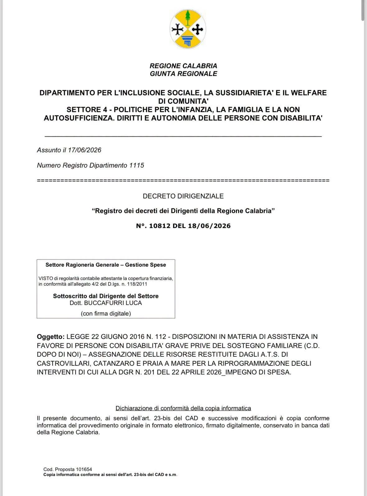 Rosa (Noi Moderati): "Risorse sbloccate e riprogrammate negli ambiti territoriali di Castrovillari e Praia a Mare"