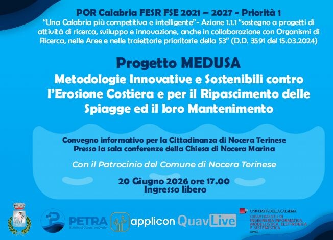 Innovazione e sostenibilità per la tutela del litorale: a Nocera Terinese sarà presentato il Progetto MEDUSA images Innovazione e sostenibilità per la tutela del litorale: a Nocera Terinese sarà presentato il Progetto MEDUSA