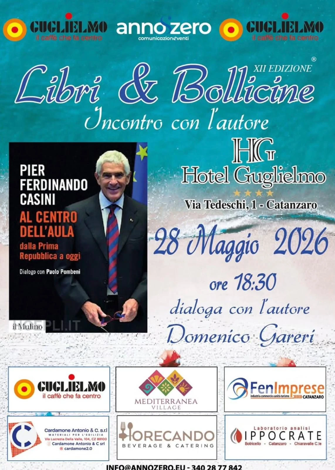 Catanzaro, mercoledì 28 maggio l'evento di  “Libri & Bollicine"  con Pier Ferdinando Casini 