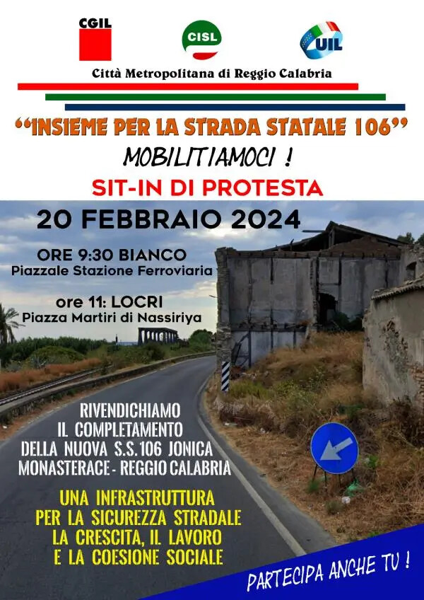 Statale 106, il 20 febbraio mobilitazione unitaria
images Statale 106, il 20 febbraio mobilitazione unitaria