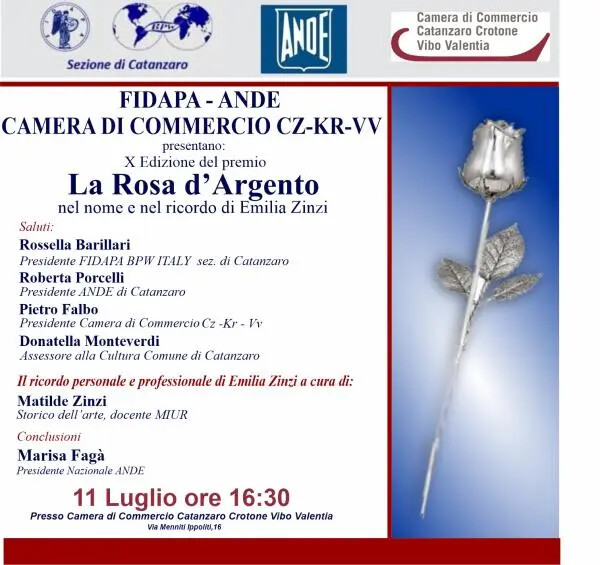 images "La Rosa d'argento" X edizione, a Catanzaro Fidapa, Ande e Camera di Commercio unite in nome e memoria di Emilia Zinzi
