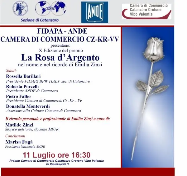 "La Rosa d'argento" X edizione, a Catanzaro Fidapa, Ande e Camera di Commercio unite in nome e memoria di Emilia Zinzi images "La Rosa d'argento" X edizione, a Catanzaro Fidapa, Ande e Camera di Commercio unite in nome e memoria di Emilia Zinzi
