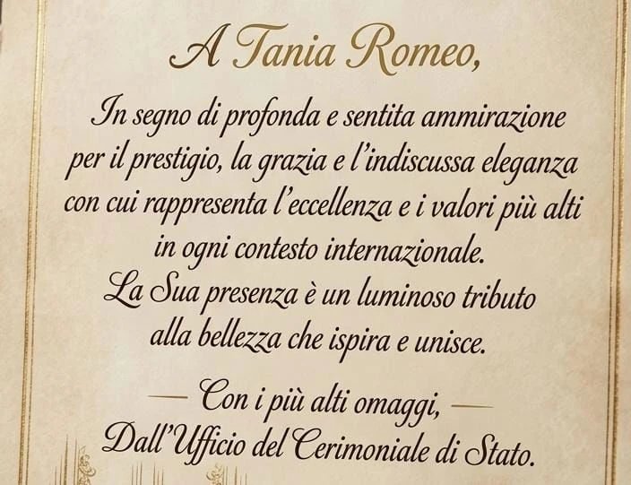 L’Eccellenza dell’Opera Lirica vola nel Futuro: Encomio dall'Ufficio del Cerimoniale di Stato a Tania Romeo