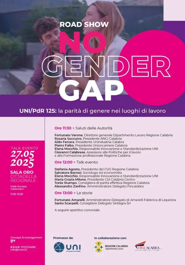 “No Gender Gap. UNI Pdr 125: la parità di genere nei luoghi di lavoro”, a Catanzaro il talk evento images “No Gender Gap. UNI Pdr 125: la parità di genere nei luoghi di lavoro”, a Catanzaro il talk evento