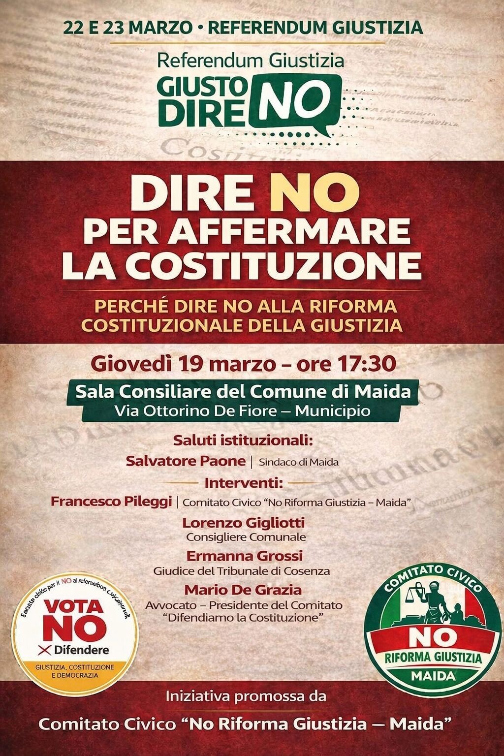 images Referendum Giustizia, a Maida un incontro pubblico per spiegare le ragioni del No